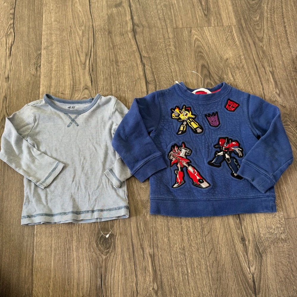 H&M Blue Transformers Graphic Sweatshirt and light blue cotton Striped Shirt Set